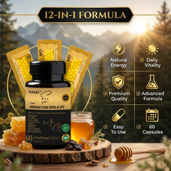 HAMS™ UltraPower 12-in-1 Herbal Complex – Premium Himalayan Shilajit Blend with 11 Powerful Botanicals for Energy, Stamina, Focus & Daily Wellness + FREE 3 VIP Royal Honey Sachets HAMS™