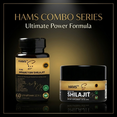 HAMS Pure Himalayan Shilajit Resin & Ashwagandha Combo Pack (Pack of 2) - Authentic Mumijo with 84+ Trace Minerals, Fulvic Acid & Elemental Gold, High Potency, Lab Tested, Vegan, 90g