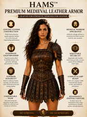 HAMS Women's Genuine Cow Leather Medieval Armor Dress – Handmade Warrior Cuirass for Renaissance Faire, LARP & Cosplay