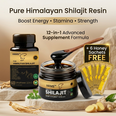 Himalayan Shilajit Resin + 12-in-1 Ashwagandha Blend Combo Pack (Pack of 2) | 84+ Trace Minerals, Fulvic Acid & Elemental Gold | Premium Lab-Tested Wellness Supplement | Includes 6 FREE VIP Royal Honey Sachets