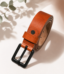 HAMS™ Genuine Cow Leather Belt for Men – Premium Tan Brown Casual & Formal Belt with Durable Metal Buckle