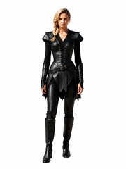 HAMS Women's Genuine Cow Leather Medieval Warrior Full Gown Dress | Handmade Leather Armor Costume with Cloak | Renaissance Fair, LARP, Viking, Cosplay, Halloween, Medieval Reenactment Costume for Women