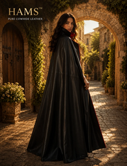 Genuine Cowhide Leather Gothic Cape | Handmade Full Length Leather Cloak | Vampire Cape | Renaissance Medieval Fantasy Costume