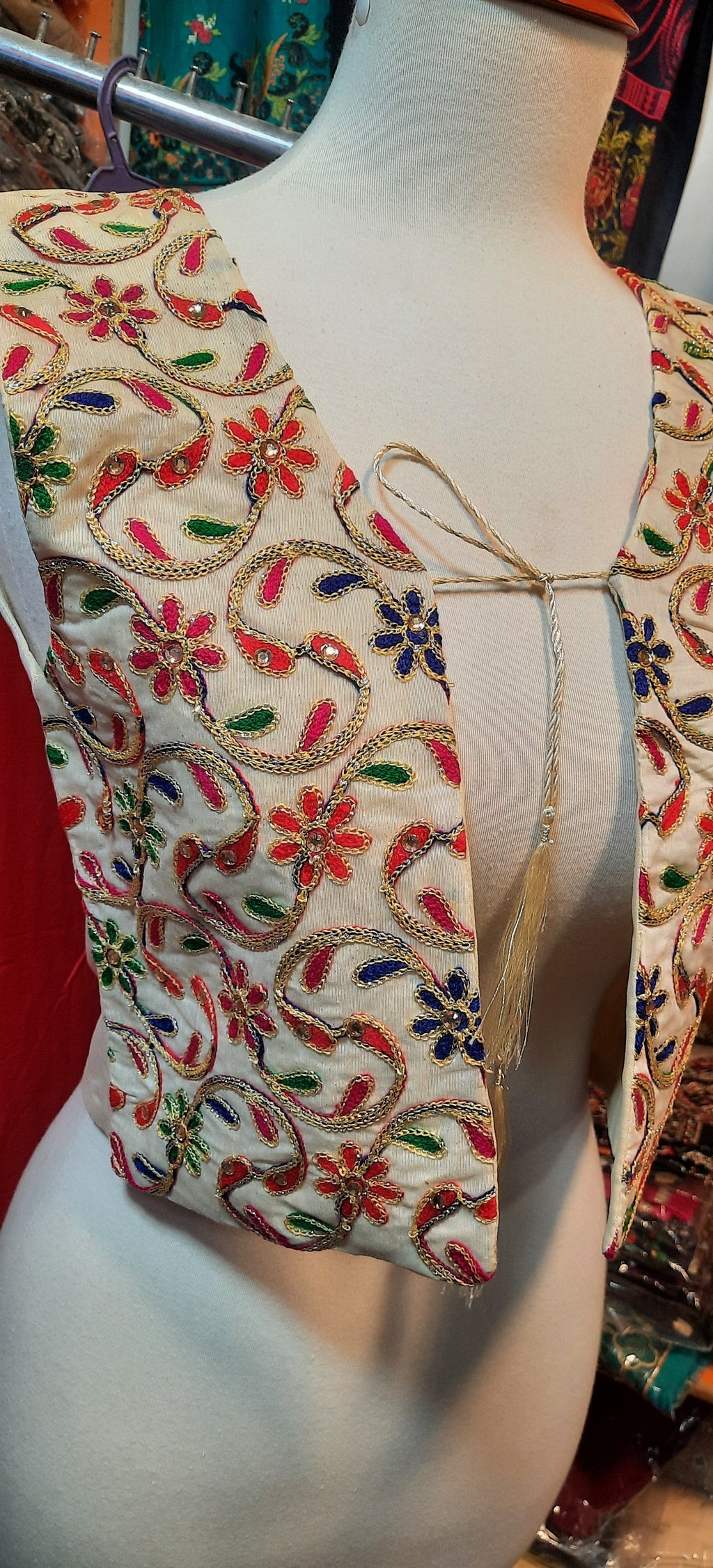 Skin Color Cotton Short Jacket with Multicolor Embroidery – Ideal for Party & Festive Wear