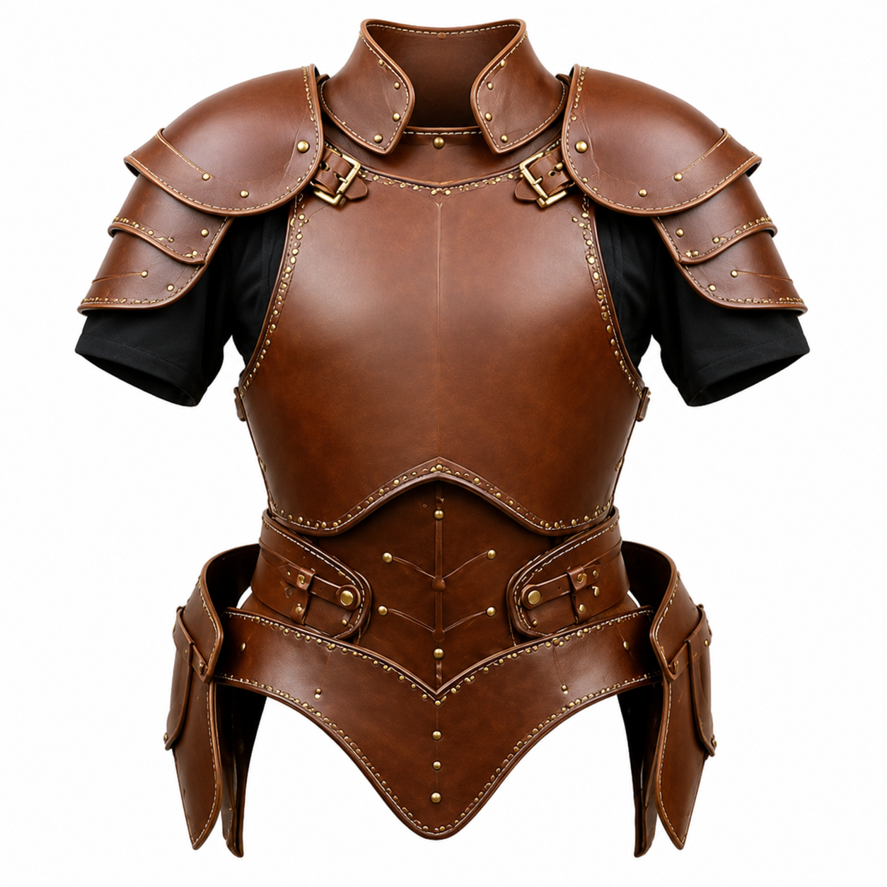 HAMS Women's Genuine Cow Leather Medieval Warrior Dress | Handmade Leather Armor Costume with Cloak | Full Length Fantasy Leather Outfit for Renaissance Fair, LARP, Viking, Cosplay, Halloween & Medieval Events