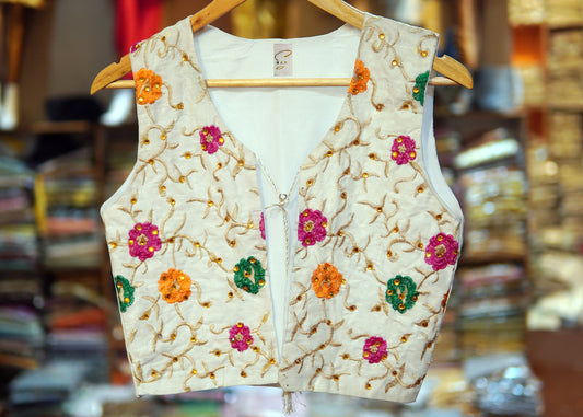 Ladies’ Cotton Short Jacket with Thread & Mirror Embroidery – Ideal for Party Wear