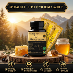 HAMS™ UltraPower 12-in-1 Herbal Complex – Premium Himalayan Shilajit Blend with 11 Powerful Botanicals for Energy, Stamina, Focus & Daily Wellness + FREE 3 VIP Royal Honey Sachets HAMS™