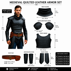 HAMS Medieval Leather Armor Set for Men, Genuine Cow Leather Knight Armor with Helmet, Handmade Adjustable LARP & Cosplay Costume