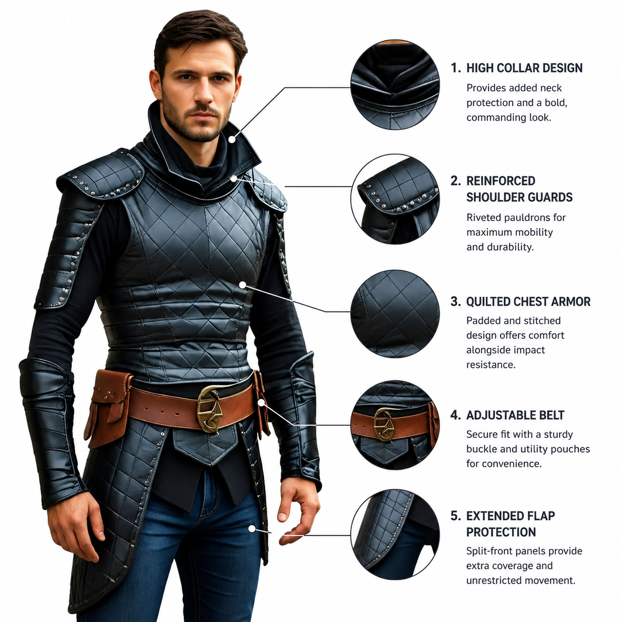 HAMS Medieval Leather Armor Set for Men, Genuine Cow Leather Knight Armor with Helmet, Handmade Adjustable LARP & Cosplay Costume