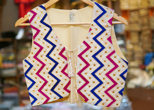 Ladies’ Cotton Long Jacket with Multicolor Embroidery – Perfect for Party & Festive Wear