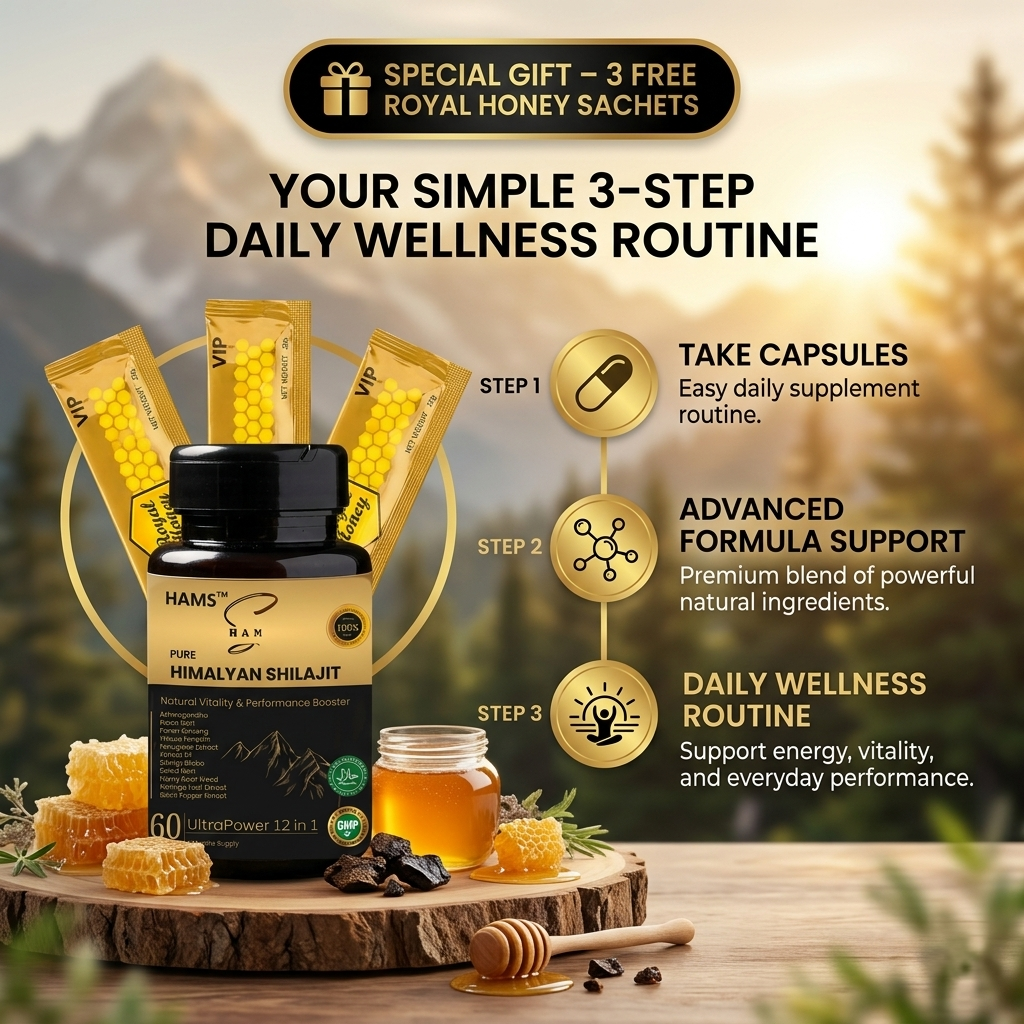 HAMS™ UltraPower 12-in-1 Herbal Complex – Premium Himalayan Shilajit Blend with 11 Powerful Botanicals for Energy, Stamina, Focus & Daily Wellness + FREE 3 VIP Royal Honey Sachets HAMS™