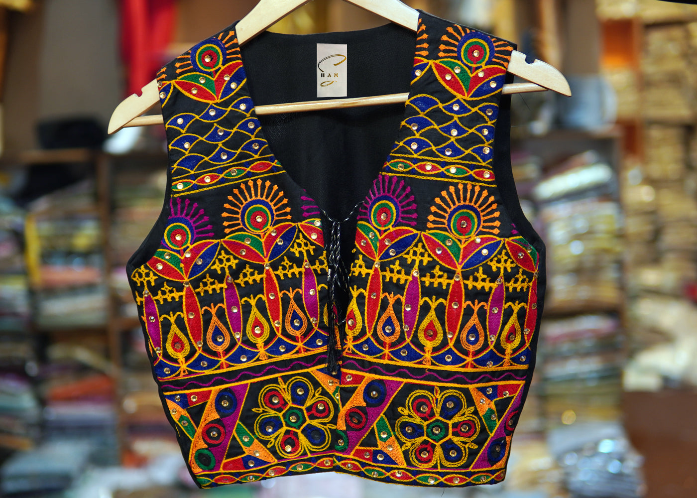Black Cotton Short Jacket with Multicolor Embroidery – Ideal for Party & Festive Wear