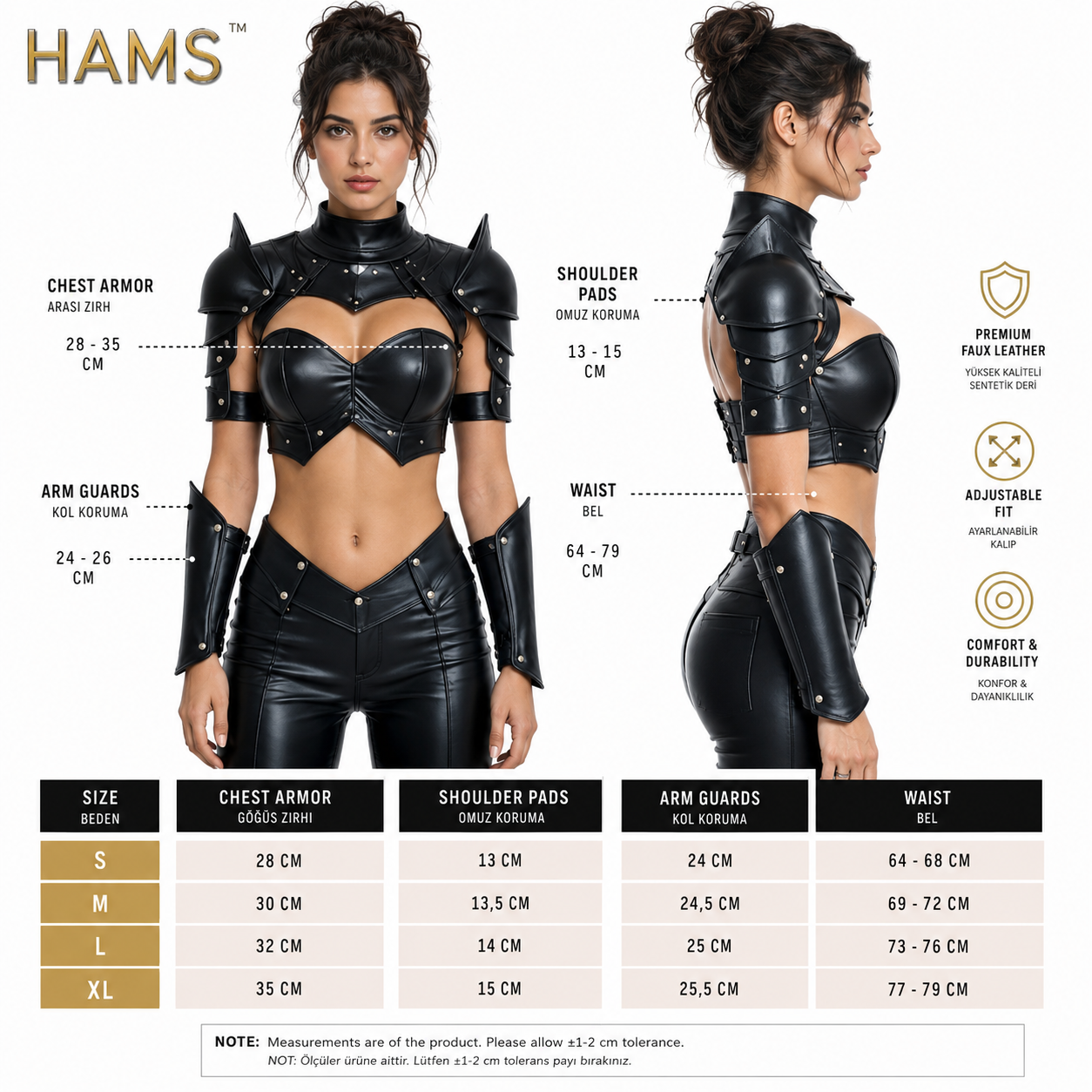 HAMS Women’s Premium Cow Leather Warrior Armor Costume, Black Medieval Cosplay