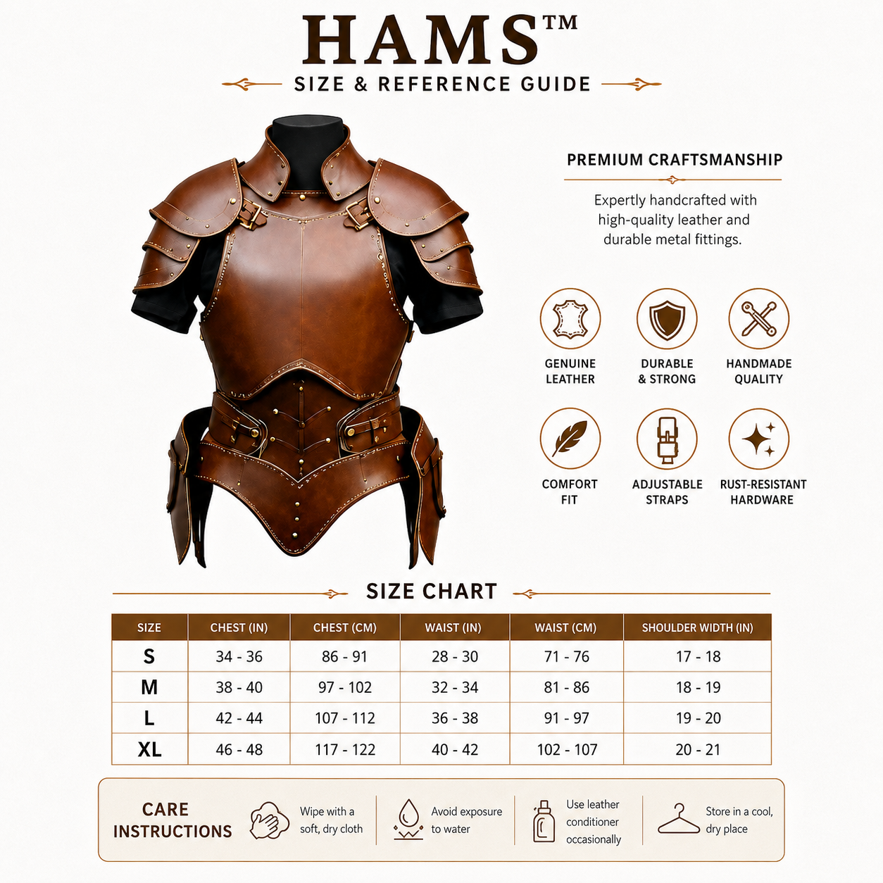 HAMS Women's Genuine Cow Leather Medieval Warrior Dress | Handmade Leather Armor Costume with Cloak | Full Length Fantasy Leather Outfit for Renaissance Fair, LARP, Viking, Cosplay, Halloween & Medieval Events