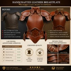 HAMS Women's Genuine Cow Leather Medieval Warrior Dress | Handmade Leather Armor Costume with Cloak | Full Length Fantasy Leather Outfit for Renaissance Fair, LARP, Viking, Cosplay, Halloween & Medieval Events