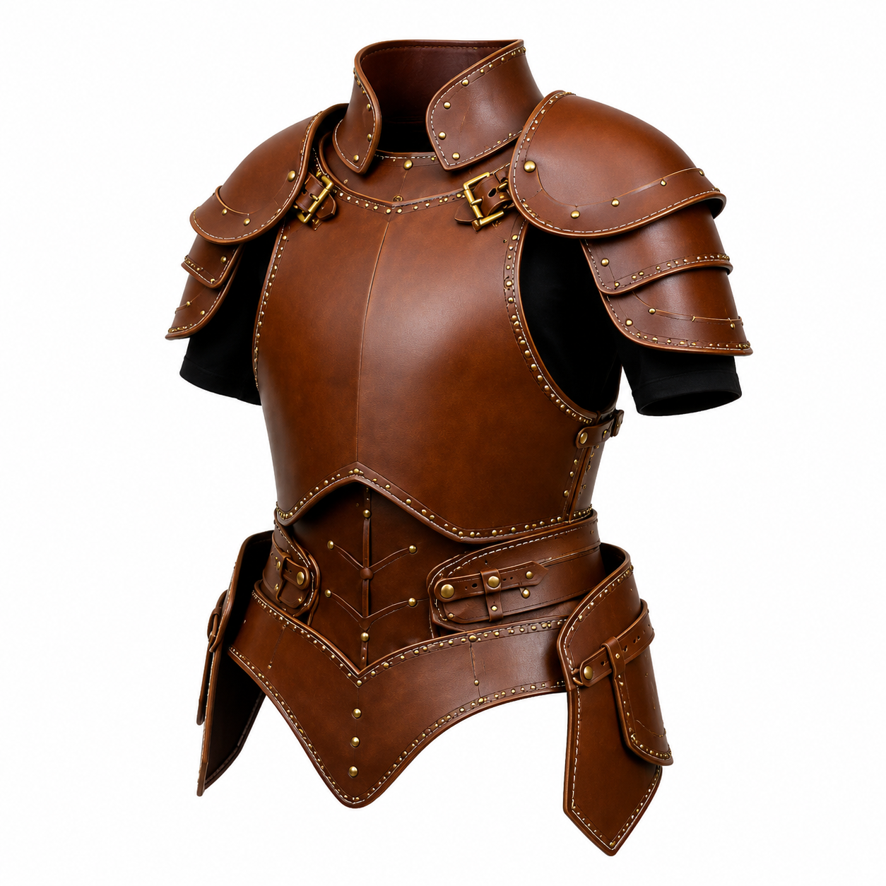 HAMS Women's Genuine Cow Leather Medieval Warrior Dress | Handmade Leather Armor Costume with Cloak | Full Length Fantasy Leather Outfit for Renaissance Fair, LARP, Viking, Cosplay, Halloween & Medieval Events