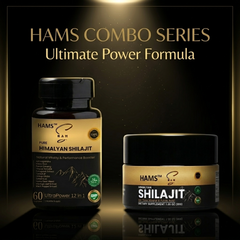 HAMS Pure Himalayan Shilajit Resin & Ashwagandha Combo Pack (Pack of 2) - Authentic Mumijo with 84+ Trace Minerals, Fulvic Acid & Elemental Gold, High Potency, Lab Tested, Vegan, 90g