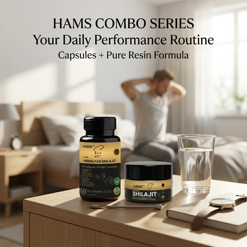 HAMS Pure Himalayan Shilajit Resin & Ashwagandha Combo Pack (Pack of 2) - Authentic Mumijo with 84+ Trace Minerals, Fulvic Acid & Elemental Gold, High Potency, Lab Tested, Vegan, 90g