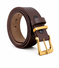 HAMS™ Premium Genuine Cowhide Leather Belt for Men – Dark Brown | Full Grain Leather | Gold Pin Buckle
