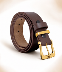 HAMS™ Premium Genuine Cowhide Leather Belt for Men – Dark Brown | Full Grain Leather | Gold Pin Buckle
