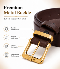 HAMS™ Premium Genuine Cowhide Leather Belt for Men – Dark Brown | Full Grain Leather | Gold Pin Buckle