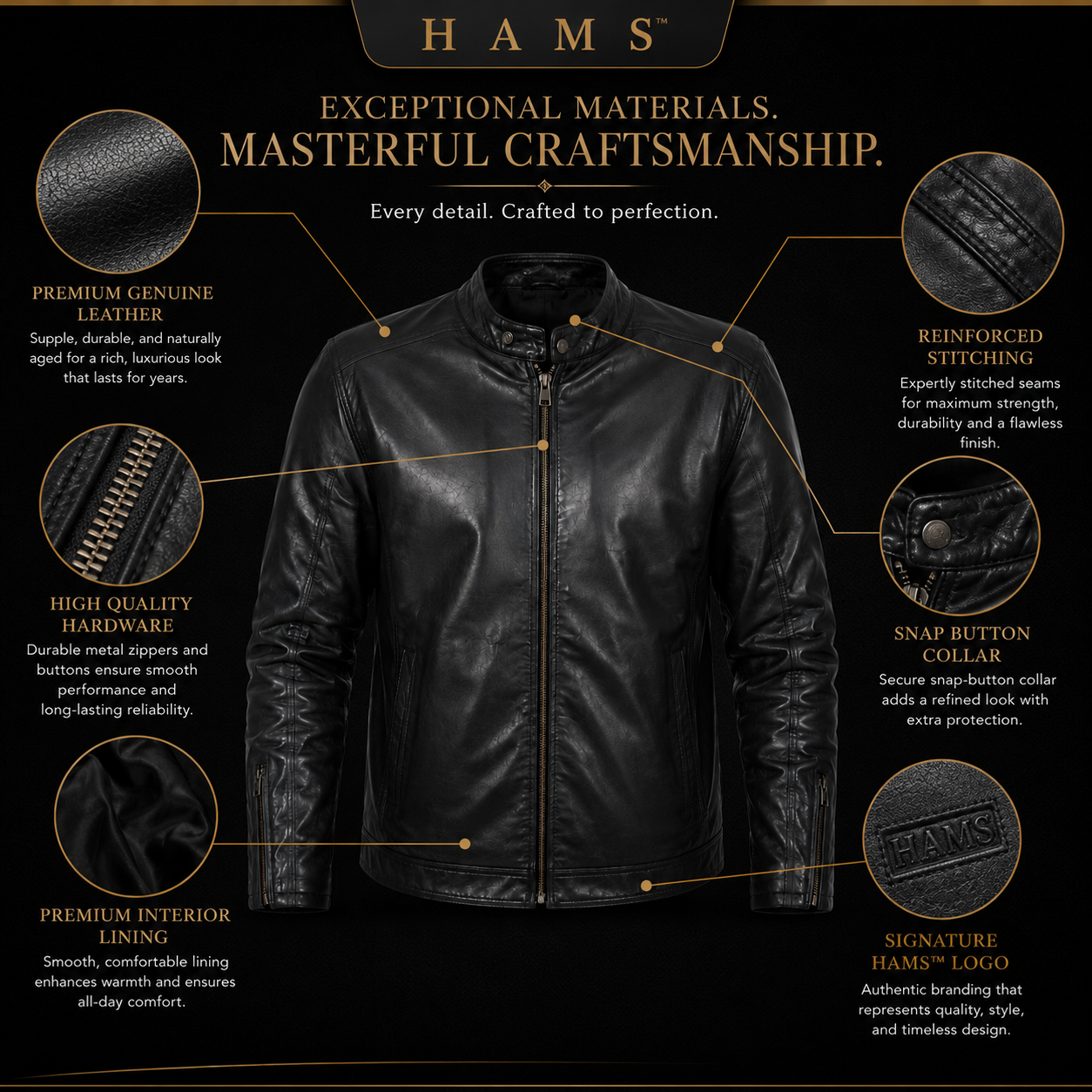 Men's Genuine Cow Leather Biker Jacket – Classic Motorcycle Jacket with Asymmetric Zip Closure, Multiple Pockets & Adjustable Waist Belt