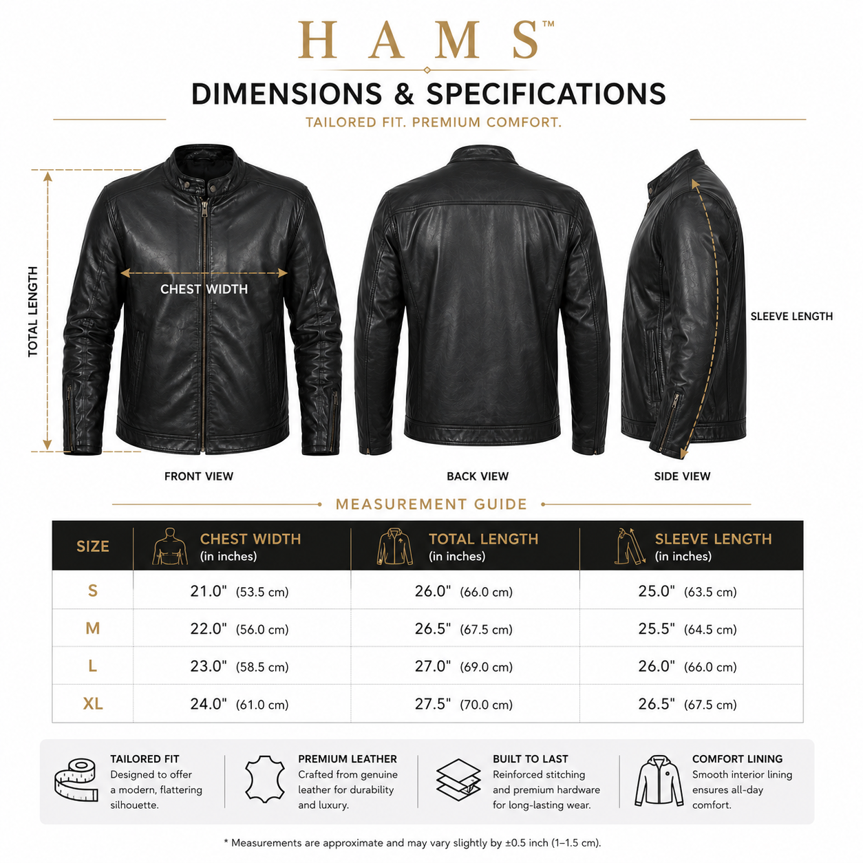 Men's Genuine Cow Leather Biker Jacket – Classic Motorcycle Jacket with Asymmetric Zip Closure, Multiple Pockets & Adjustable Waist Belt