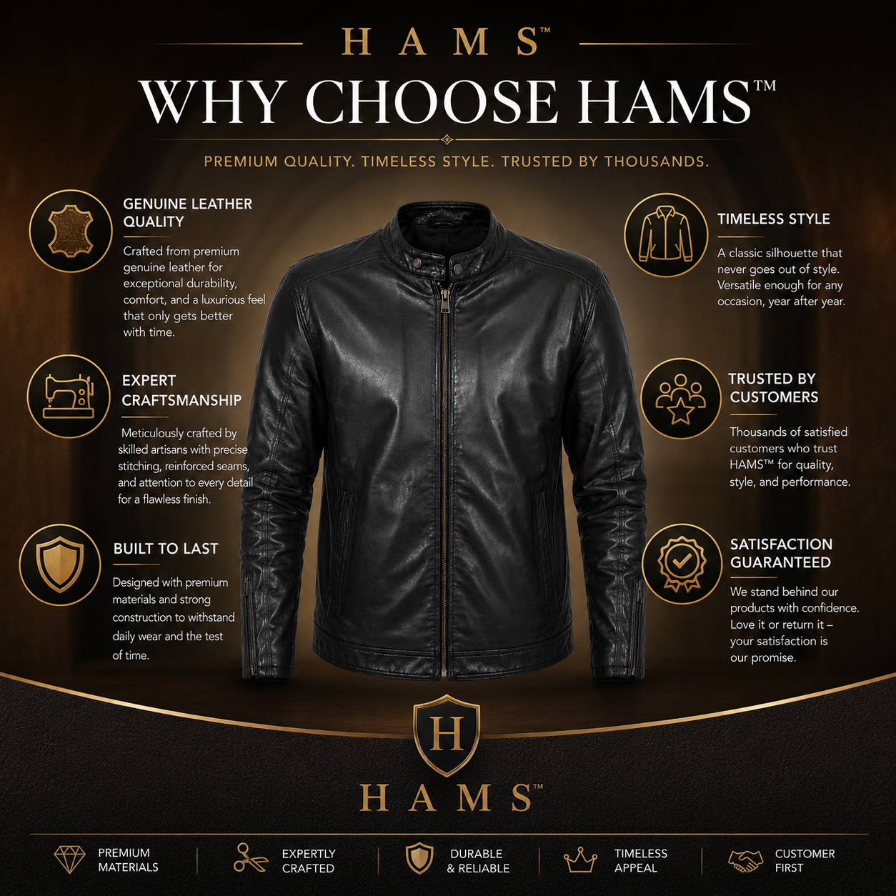 Men's Genuine Cow Leather Biker Jacket – Classic Motorcycle Jacket with Asymmetric Zip Closure, Multiple Pockets & Adjustable Waist Belt