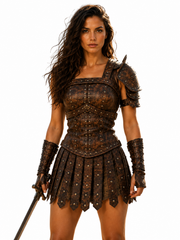 HAMS Women's Genuine Cow Leather Medieval Armor Dress – Handmade Warrior Cuirass for Renaissance Faire, LARP & Cosplay