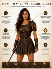 HAMS Women's Genuine Cow Leather Medieval Armor Dress – Handmade Warrior Cuirass for Renaissance Faire, LARP & Cosplay