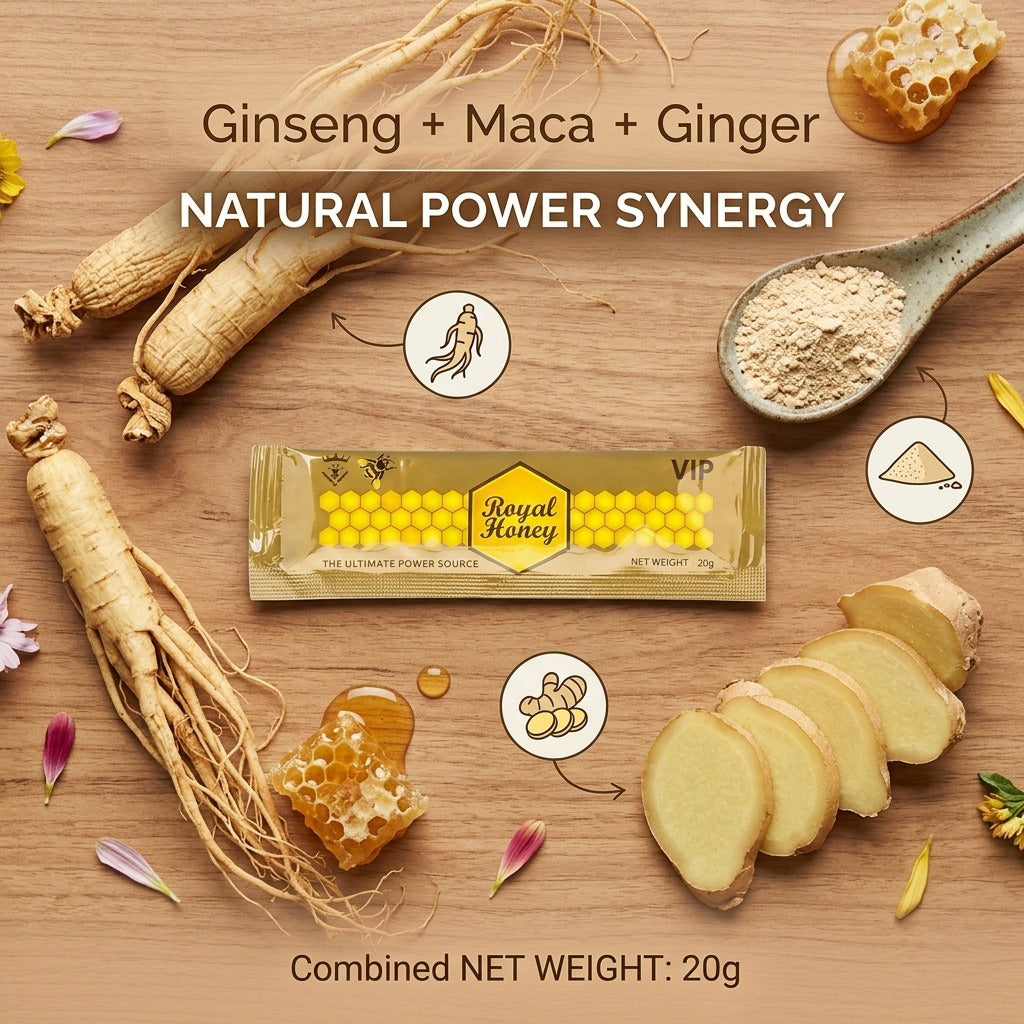 Royal Power Honey - Natural Honey Enhancer for Men with Ginseng, Maca and Ginger - Energy, Vitality and Performance