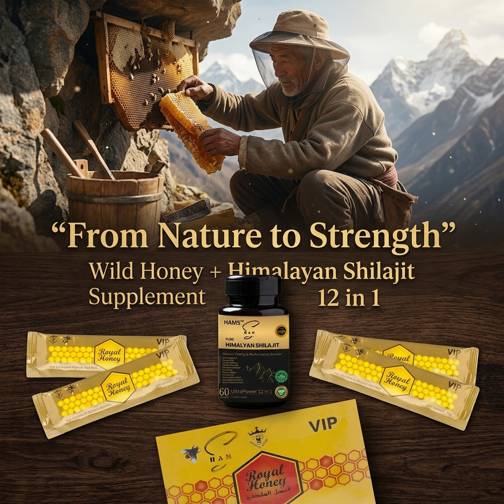 HAMS™ VIP Royal Honey Box | Premium Honey Blend with Ginseng, Maca & Ginger | Includes 1 FREE UltraPower 12-in-1 Herbal Complex