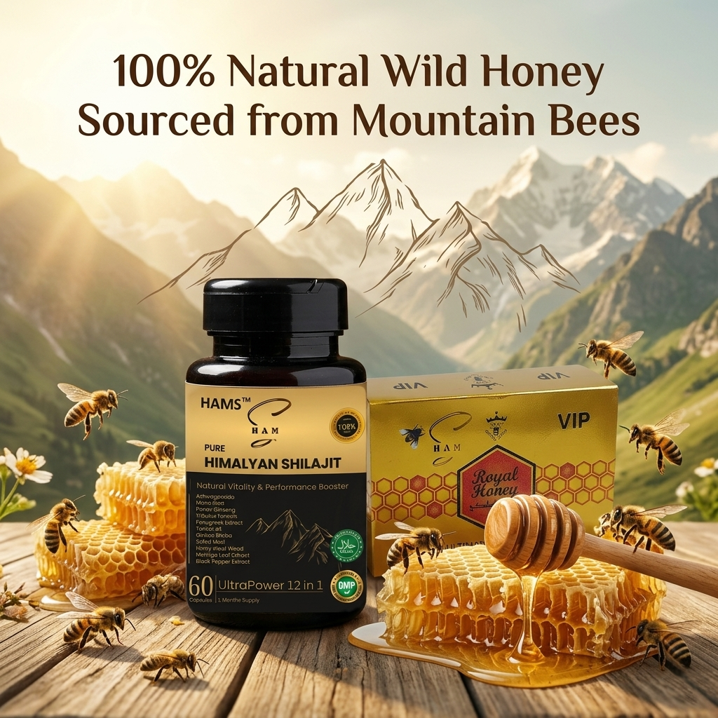 HAMS™ VIP Royal Honey Box | Premium Honey Blend with Ginseng, Maca & Ginger | Includes 1 FREE UltraPower 12-in-1 Herbal Complex