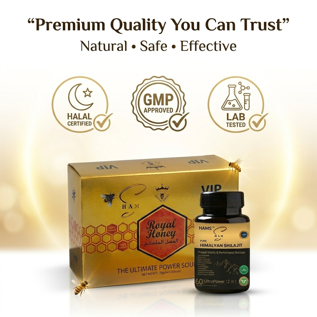 HAMS™ VIP Royal Honey Box | Premium Honey Blend with Ginseng, Maca & Ginger | Includes 1 FREE UltraPower 12-in-1 Herbal Complex