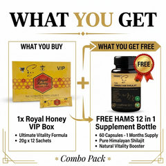 HAMS™ VIP Royal Honey Box | Premium Honey Blend with Ginseng, Maca & Ginger | Includes 1 FREE UltraPower 12-in-1 Herbal Complex