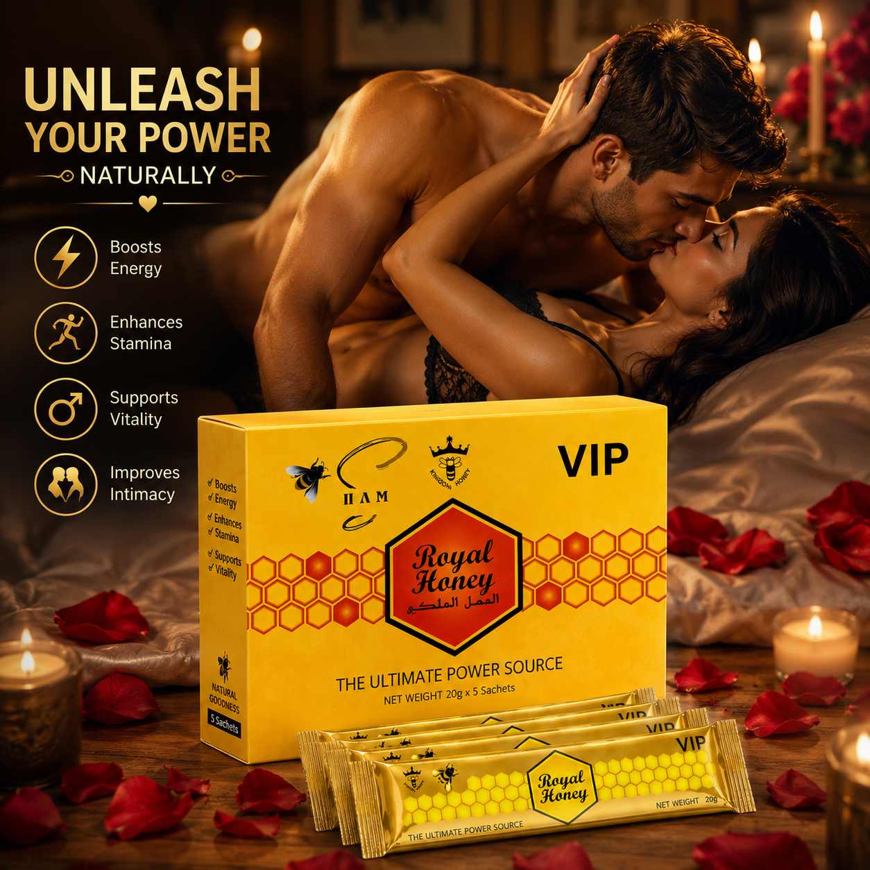 Royal Power Honey - Natural Honey Enhancer for Men with Ginseng, Maca and Ginger - Energy, Vitality and Performance