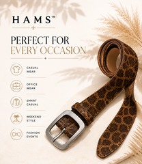 HAMS™ Wild Elegance Genuine Hair-On Cowhide Leather Belt – Giraffe Print | Premium Matte Silver Buckle
