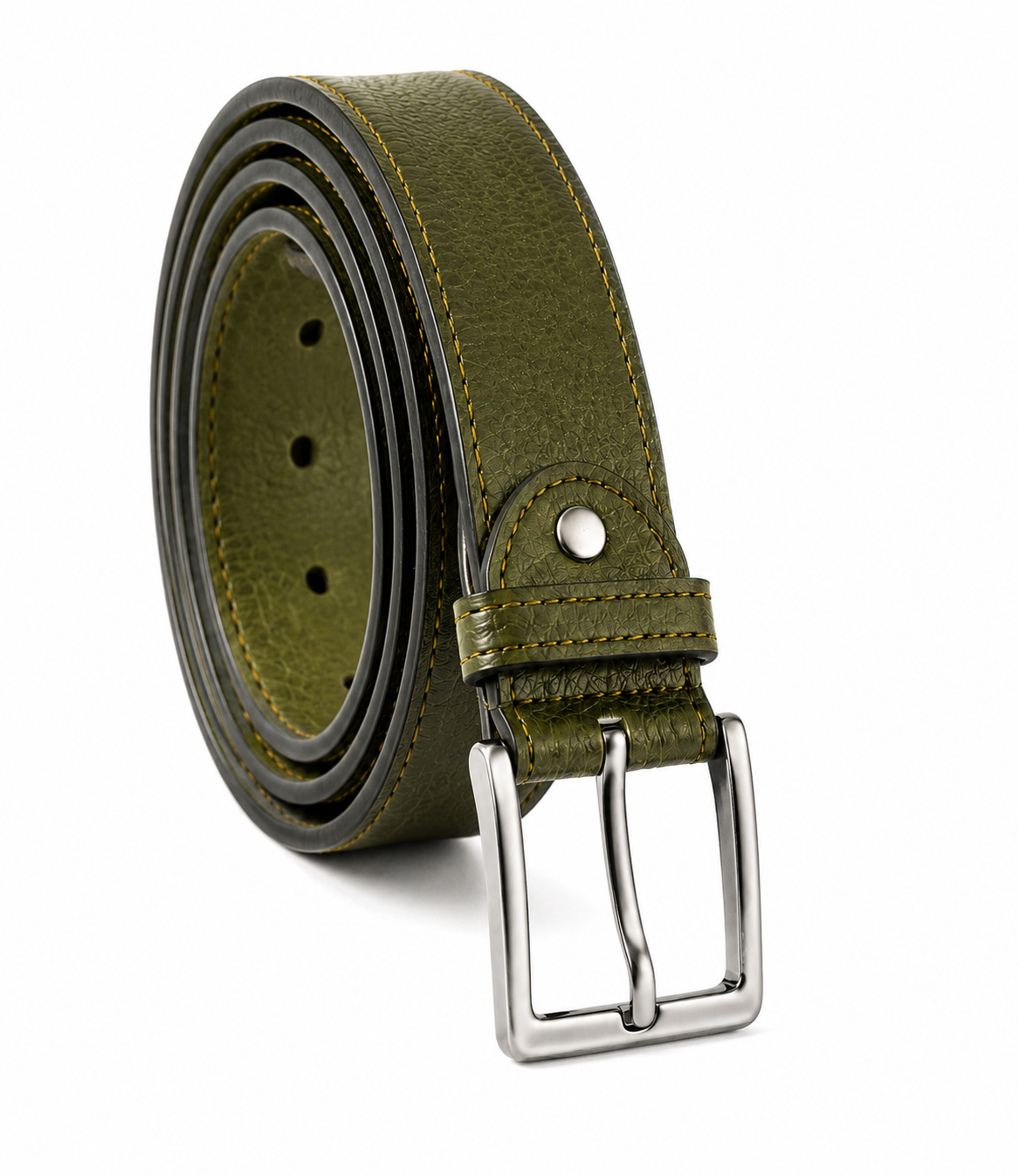 HAMS™ Premium Genuine Cow Leather Belt for Men – Olive Green | Full Grain Leather | Matte Silver Pin Buckle