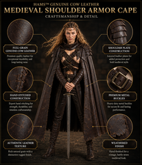 HAMS Women's Genuine Cow Leather Medieval Warrior Armor with Cloak, Handmade Leather LARP & Cosplay Costume