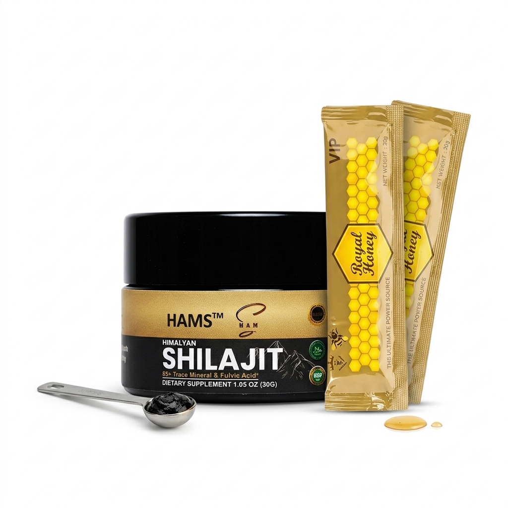 HAMS™ Pure Himalayan Shilajit Resin 30g | Authentic Himalayan Mumijo | 84+ Trace Minerals, Fulvic Acid & Elemental Gold | Lab-Tested | Includes 2 FREE VIP Royal Honey Sachets