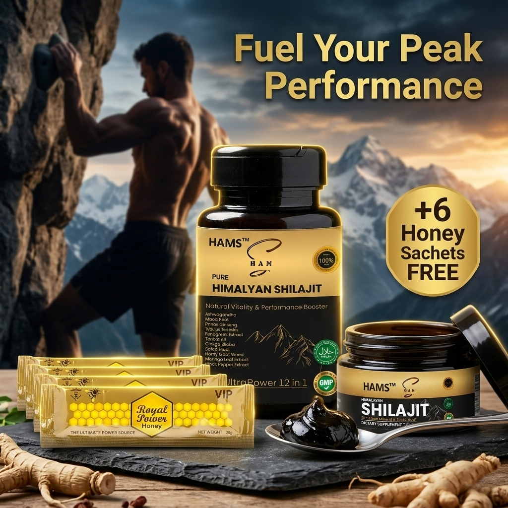 HAMS™ Himalayan Shilajit Resin + UltraPower 12-in-1 Herbal Complex Combo | Premium Wellness Bundle | Includes 6 FREE VIP Royal Honey Sachets