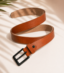 HAMS™ Genuine Cow Leather Belt for Men – Premium Tan Brown Casual & Formal Belt with Durable Metal Buckle
