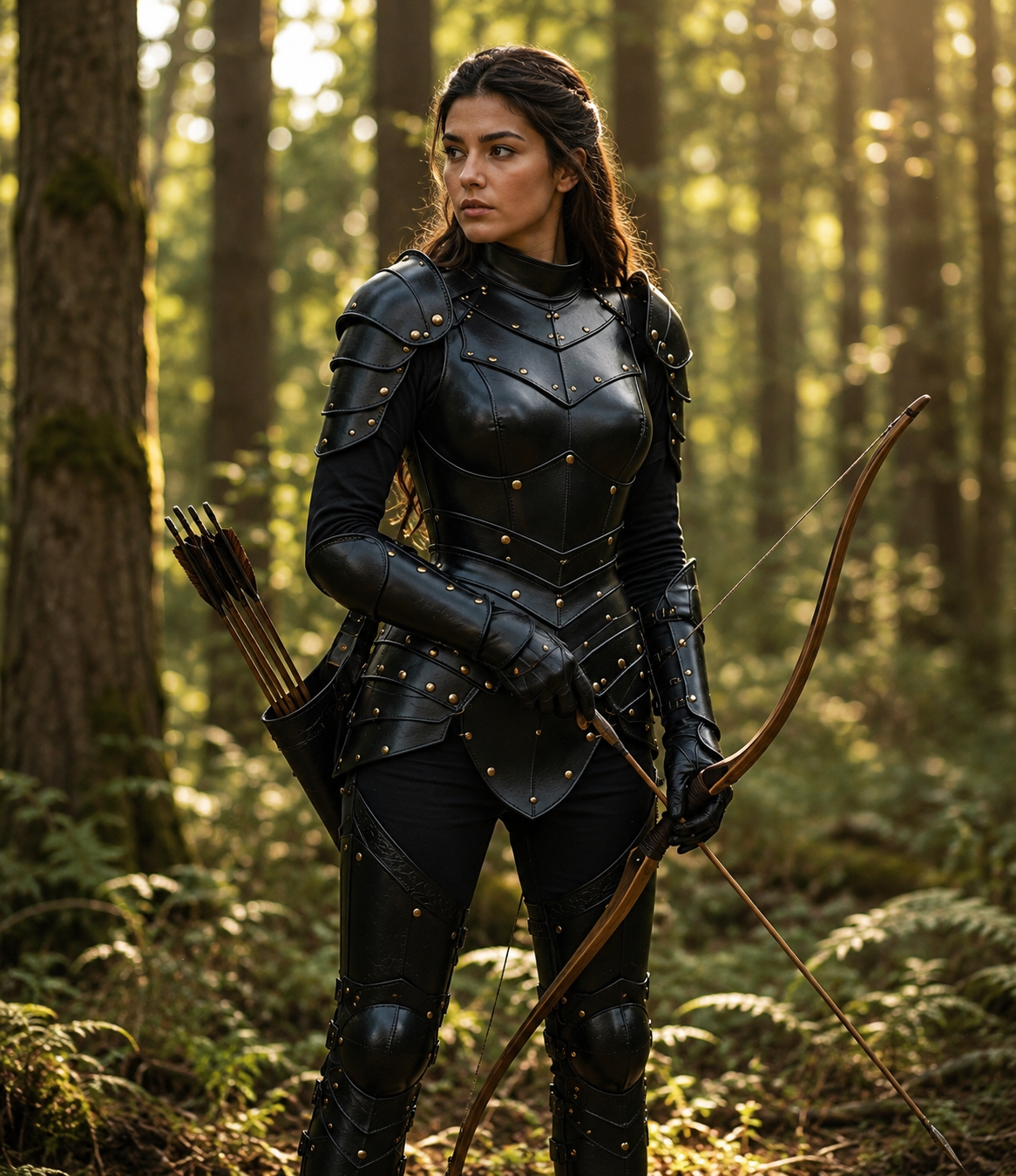 HAMS Women's Genuine Cow Leather Medieval Knight Armor Set – Handmade Black LARP, Renaissance & Cosplay Costume