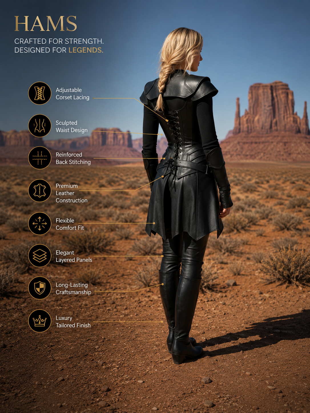 HAMS Women's Genuine Cow Leather Medieval Warrior Full Gown Dress | Handmade Leather Armor Costume with Cloak | Renaissance Fair, LARP, Viking, Cosplay, Halloween, Medieval Reenactment Costume for Women