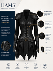 HAMS Women's Genuine Cow Leather Medieval Warrior Full Gown Dress | Handmade Leather Armor Costume with Cloak | Renaissance Fair, LARP, Viking, Cosplay, Halloween, Medieval Reenactment Costume for Women