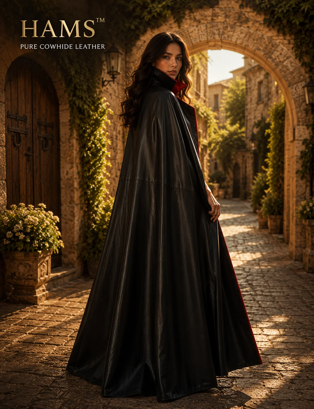 Genuine Cowhide Leather Gothic Cape | Handmade Full Length Leather Cloak | Vampire Cape | Renaissance Medieval Fantasy Costume