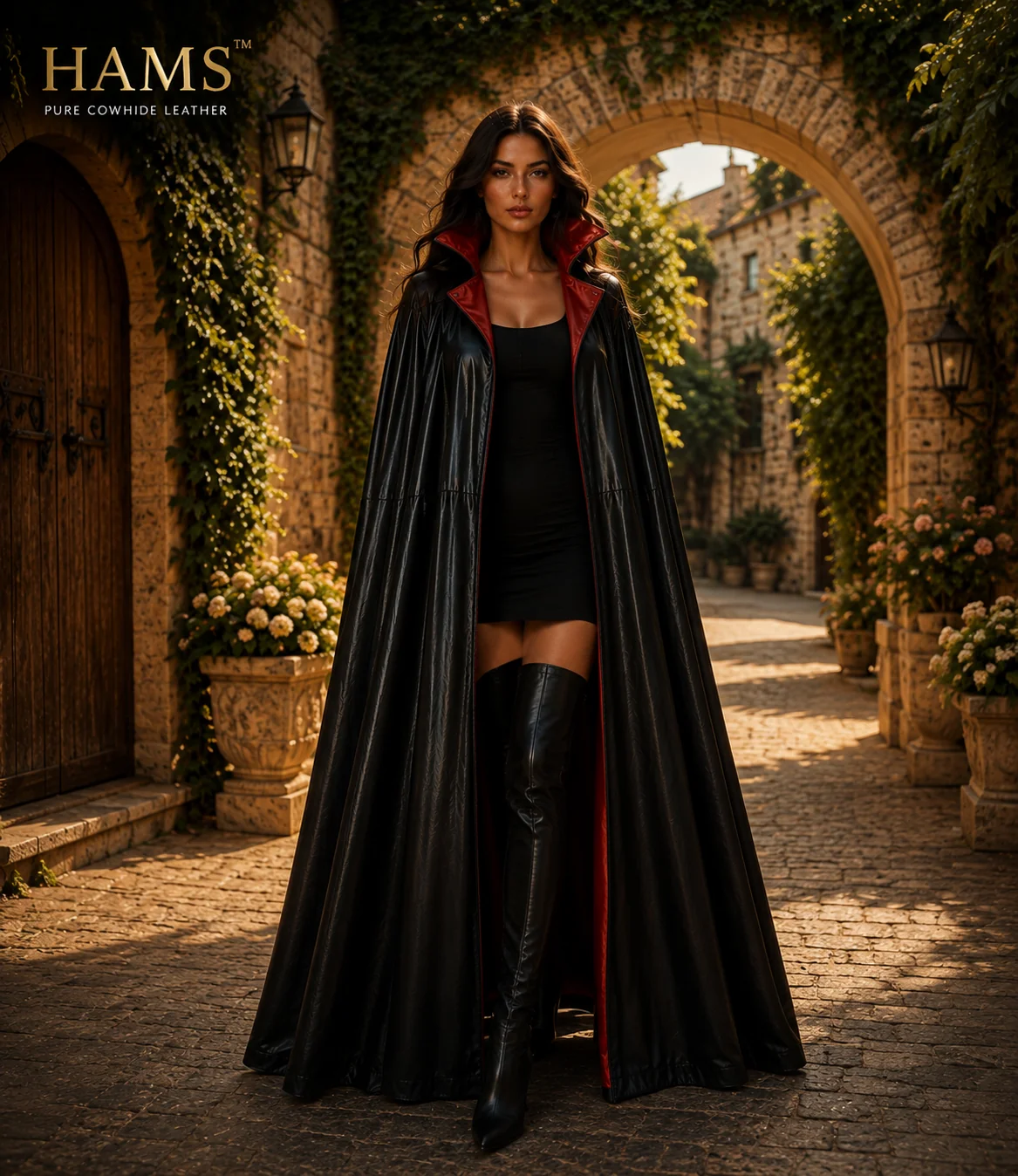 Genuine Cowhide Leather Gothic Cape | Handmade Full Length Leather Cloak | Vampire Cape | Renaissance Medieval Fantasy Costume