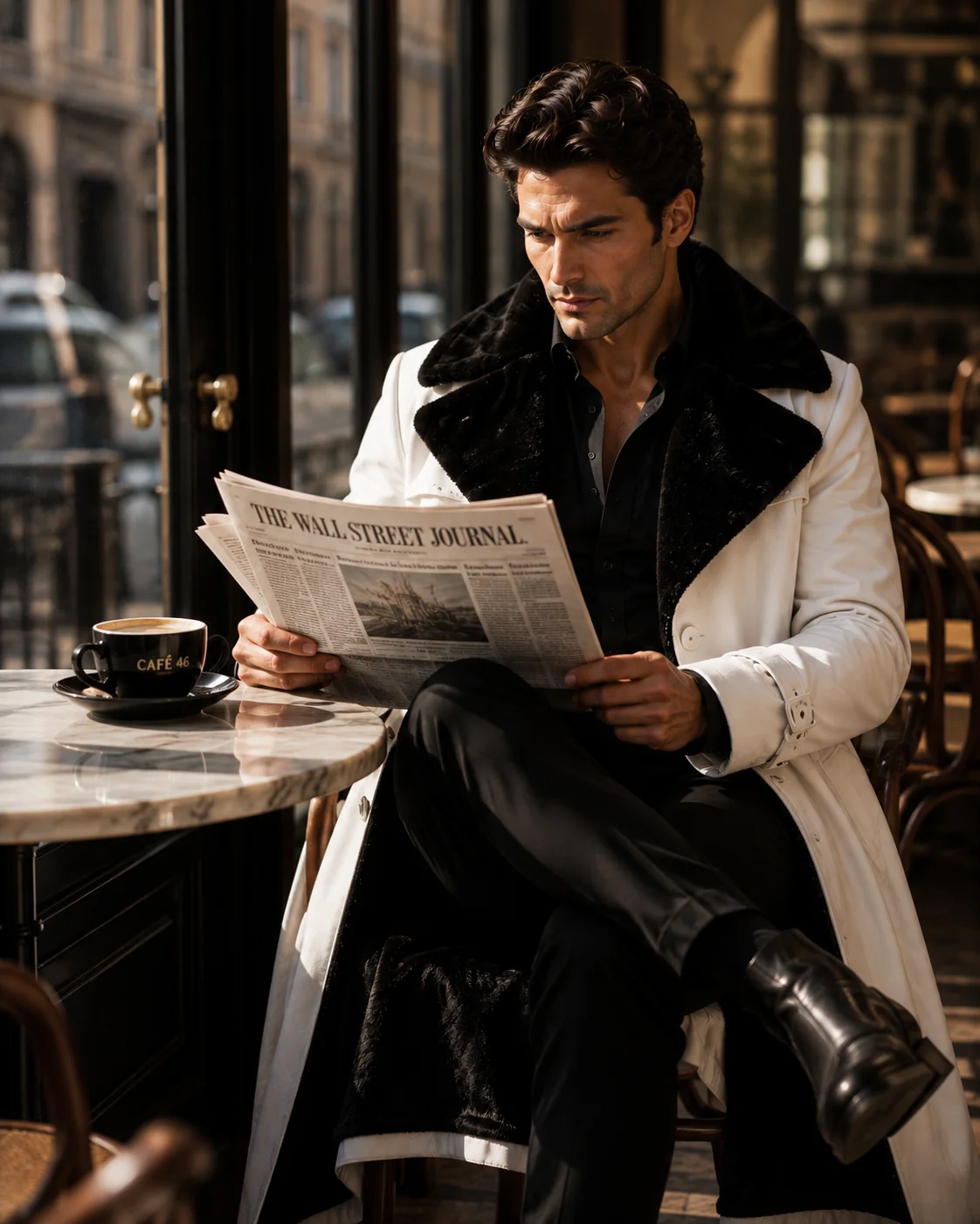 HAMS™ Men’s Genuine Cowhide Leather Long Trench Coat, White Leather Coat with Black Fur Collar, Full-Length Luxury Formal Outerwear