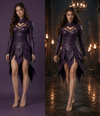 HAMS Women's Handmade Medieval Ranger Leather Armor Dress | Genuine Leather Fantasy Warrior Costume