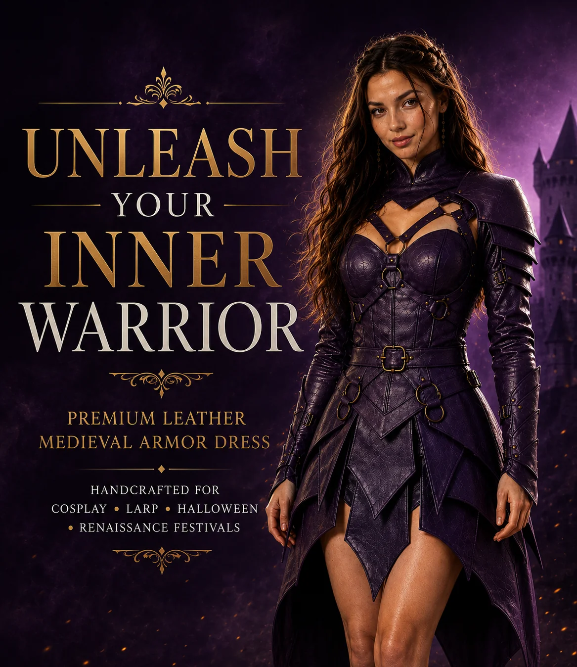 HAMS Women's Handmade Medieval Ranger Leather Armor Dress | Genuine Leather Fantasy Warrior Costume